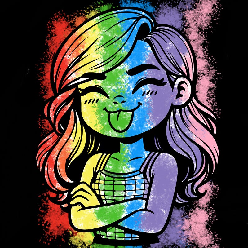 realistic girl crossing her arms and wearing a tank top with her tongue held out she has long hair