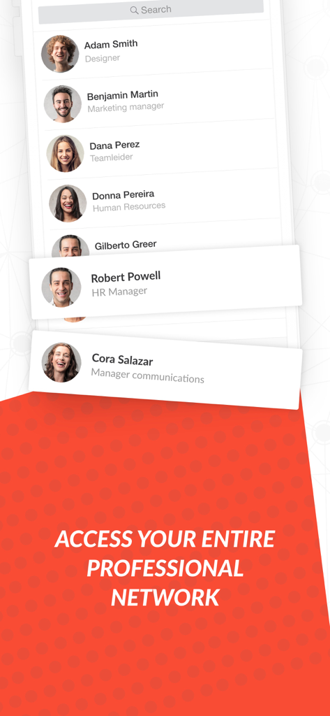 Speakap - Speakap app interface showing a list of professional profiles and employee directory