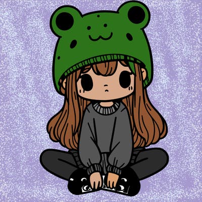 a girl wearing a frog hat and some frog socks