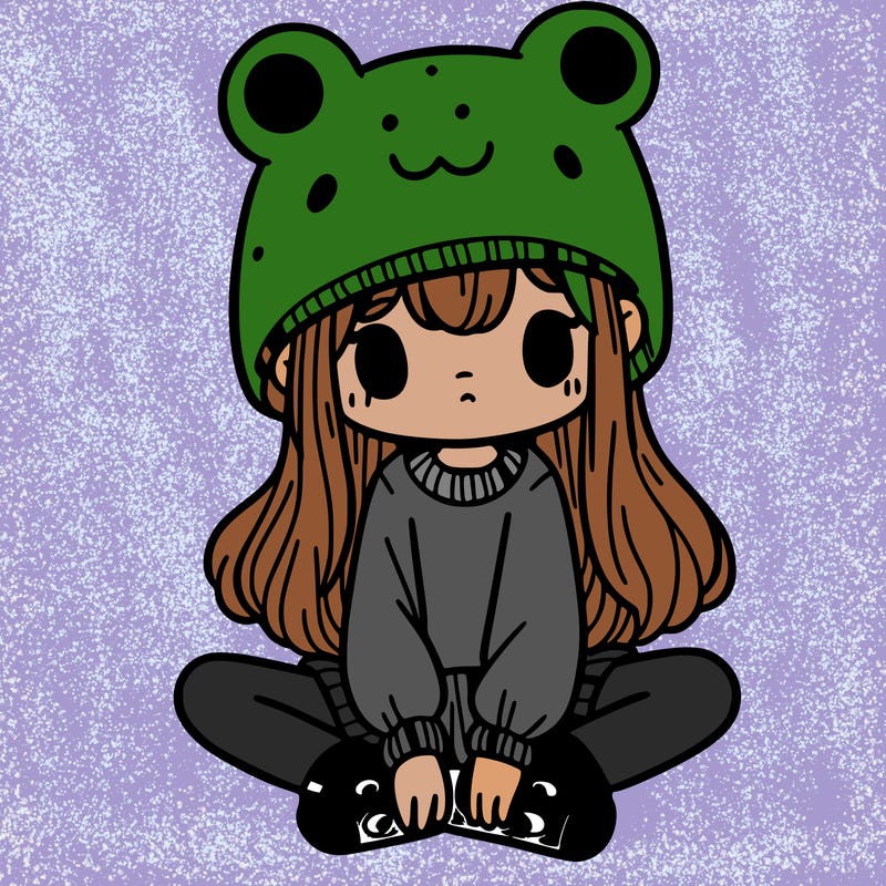 a girl wearing a frog hat and some frog socks