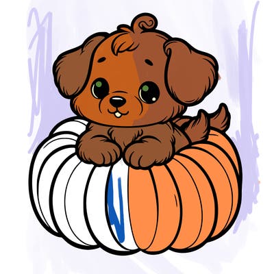cute little puppy in a pumpkin