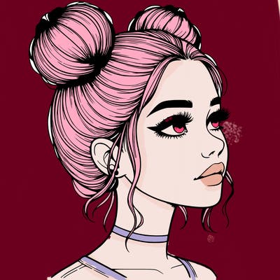 realistic girl with buns on the top of her head