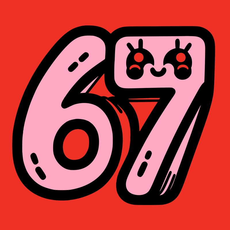 the numbers 67