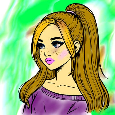 realistic girl with a high ponytail