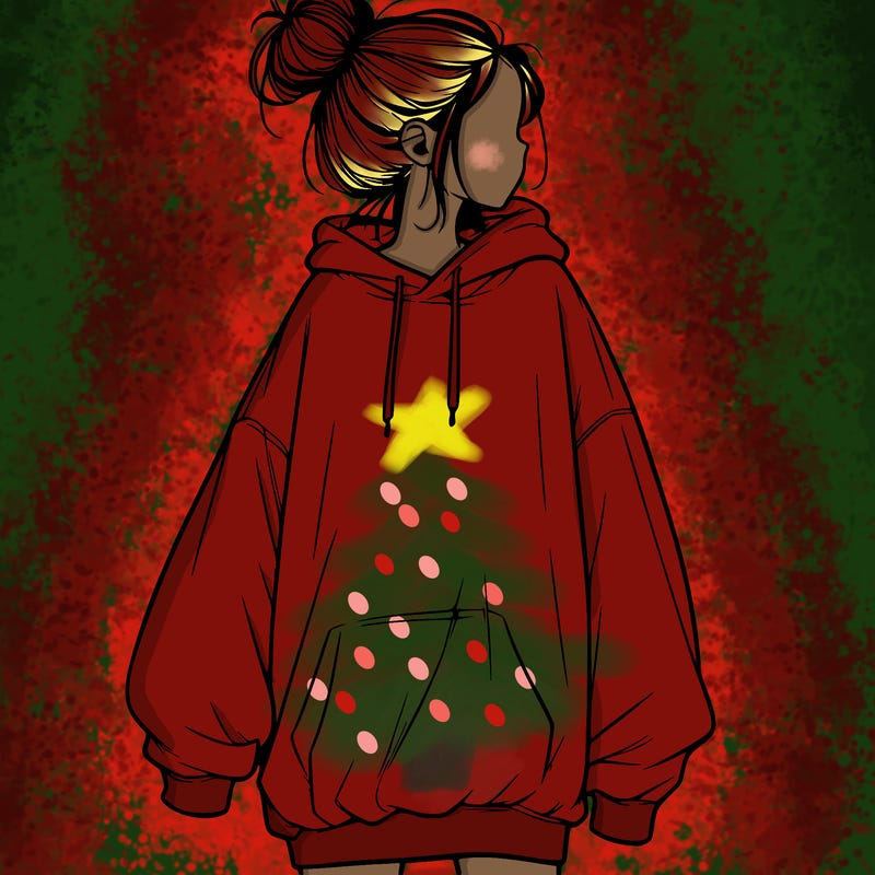 realistic girl with a oversized sweatshirt on and a bun