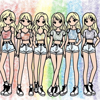 a group of girls wearing crop tops and shorts