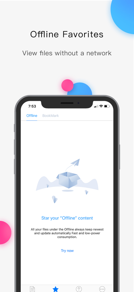 Nutstore app interface for managing offline favorite files without an internet connection.