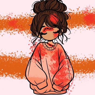 girl with baggy sweatshirt and messy bun