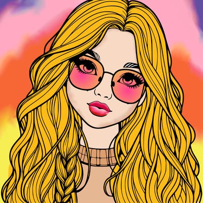 girl with long hair and freckles and glasses realistic