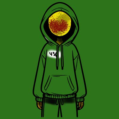 faceless girl in a tracksuit with a hood on and no hair