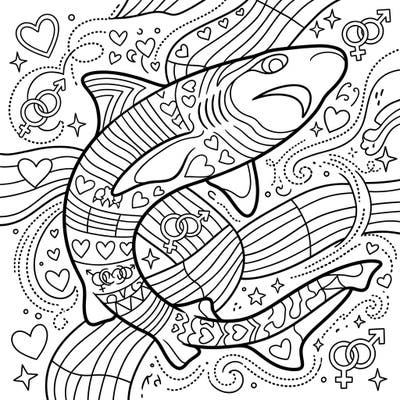 Embrace the spirit of Pride Month with this extraordinary cookiecutter shark coloring page. Dive into a world of vibrant patterns, hearts, and symbols of love and diversity, perfect for creative expression.