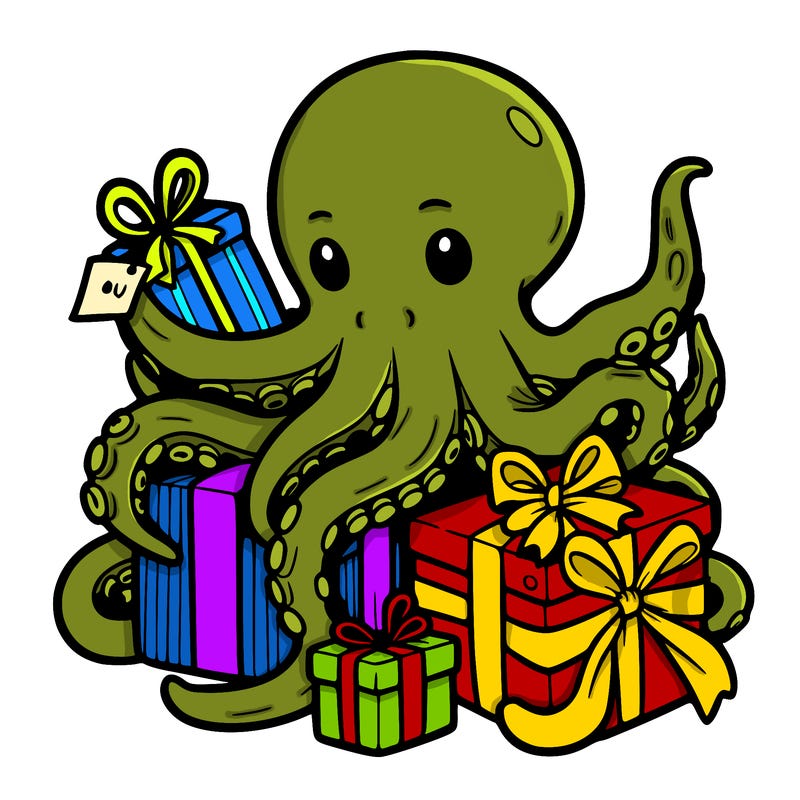 an octopus wrapping gifts
