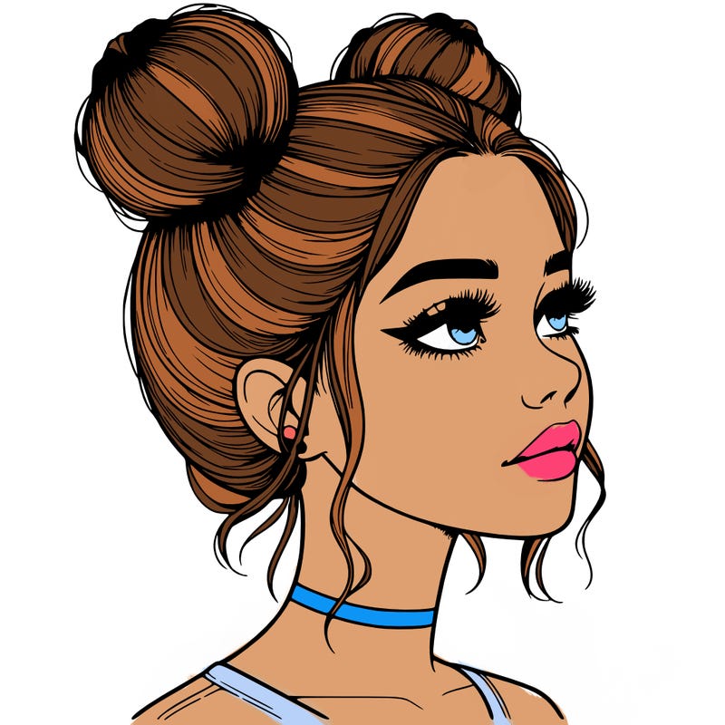 realistic girl with buns on the top of her head