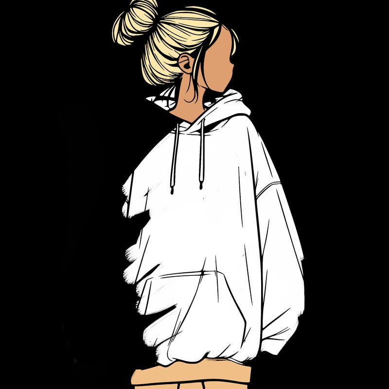 realistic girl with a oversized sweatshirt on and a bun