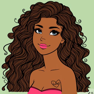 woman with curly  long hair realistic