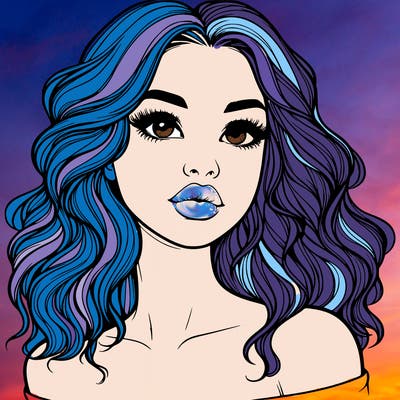 realistic girl with wavy hair and lips