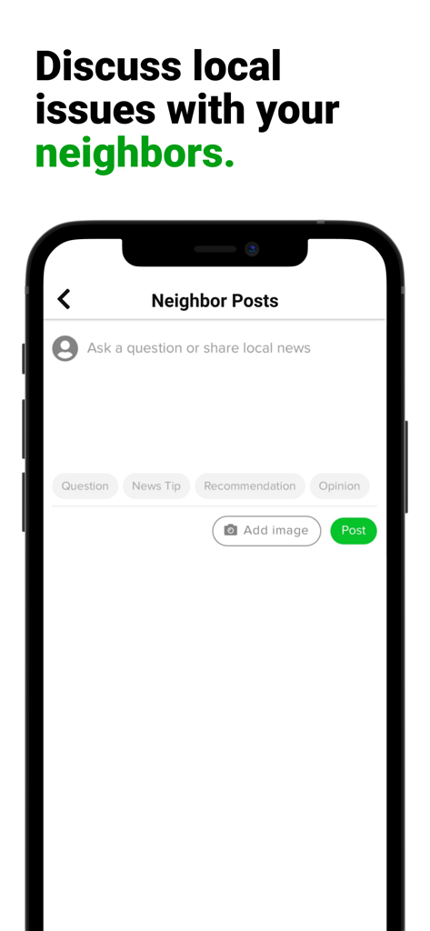 Tela do smartphone mostrando o recurso Postagens de Vizinhos no aplicativo Patch para discussões da comunidade local.