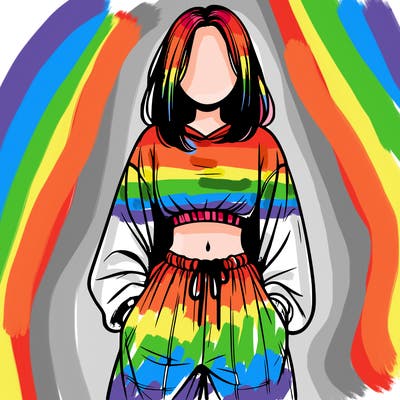 realistic girl faceless with baggy pants and a crop top