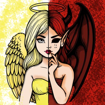 realistic angel half demon