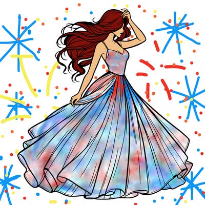 realistic woman with dress flowing in the wind