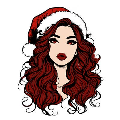 realistic christmas girl with wavy hair and lips