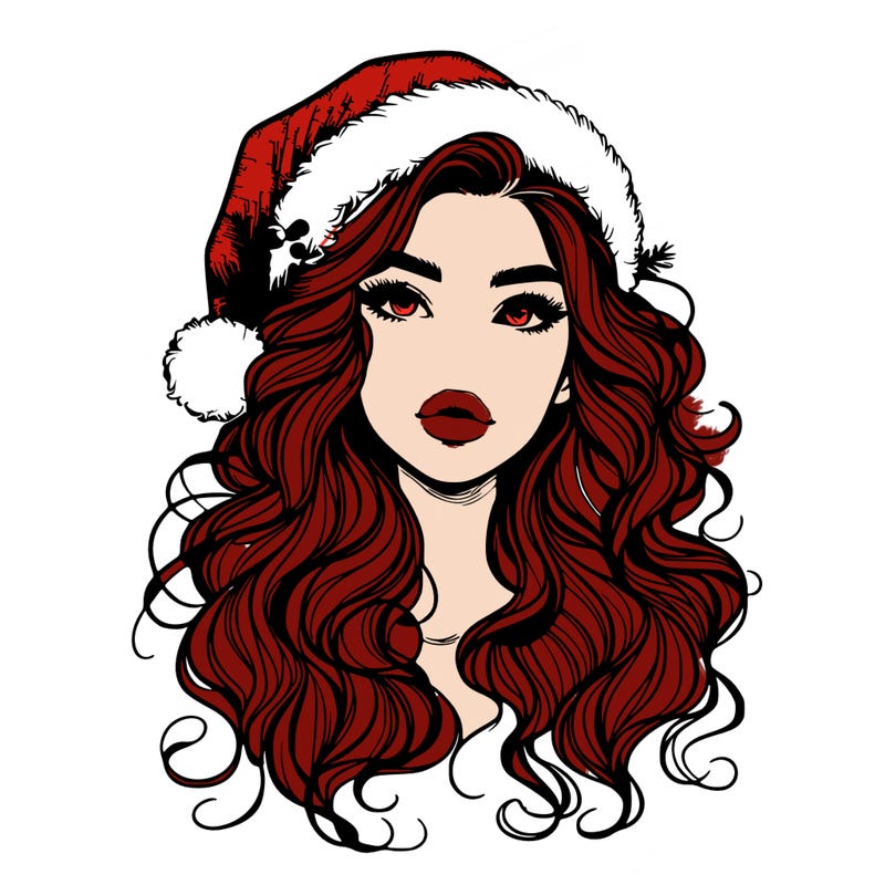realistic christmas girl with wavy hair and lips