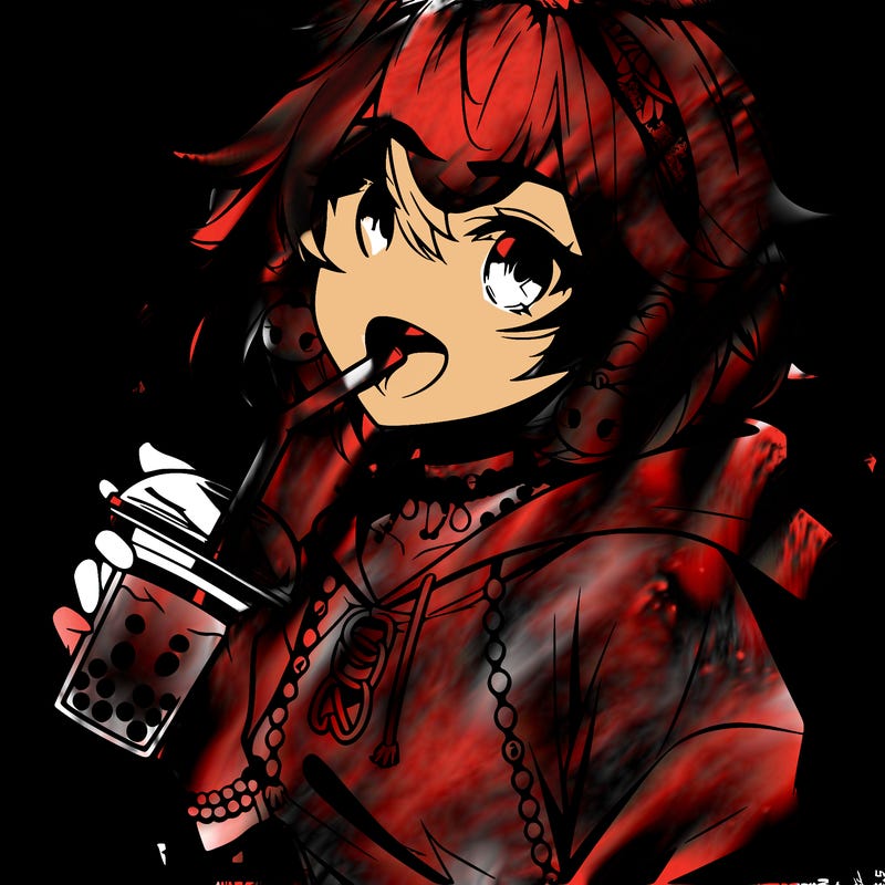 hot baddie anime girl drinking boba and biting the straw