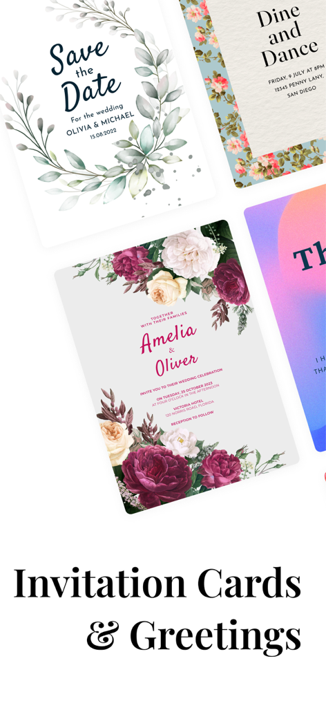 Invitation Maker Wedding Cards - Elegant floral wedding invitation and save the date card templates