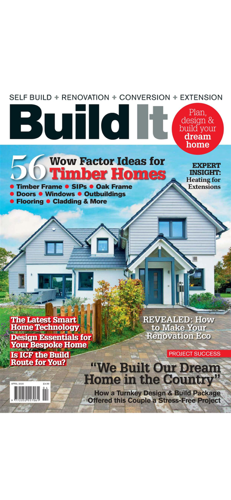 Build It Magazine - Front cover of Build It magazine featuring a modern blue and white house with articles on timber homes and eco renovations.