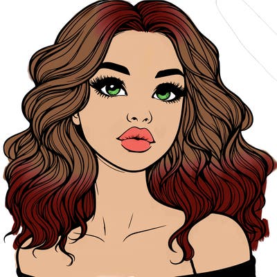 realistic girl with wavy hair and lips