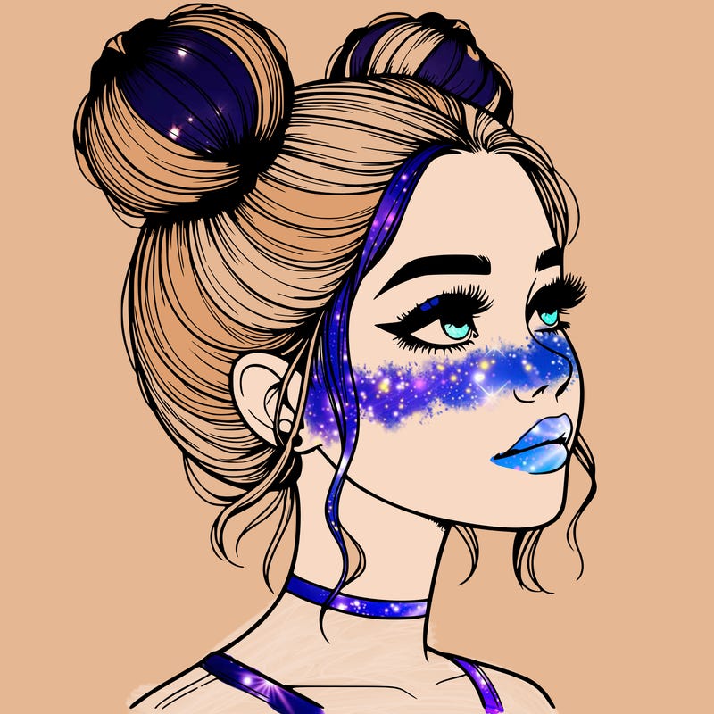 realistic girl with buns on the top of her head