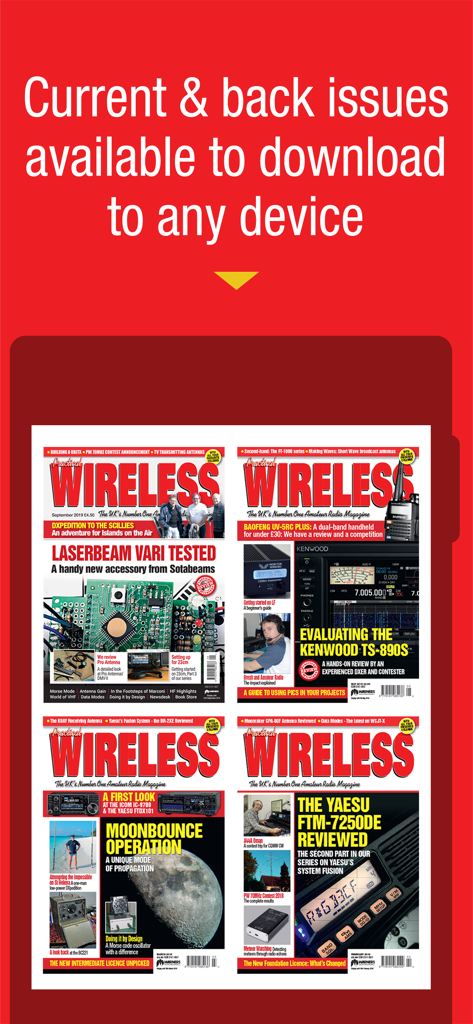 Practical Wireless - Practical Wireless app screen displaying multiple magazine covers for amateur radio enthusiasts.