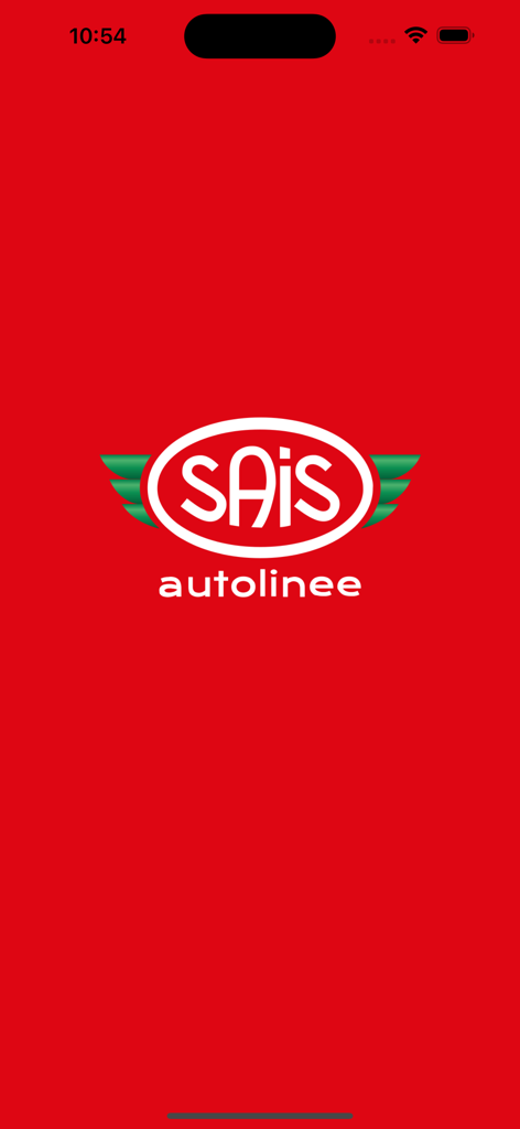 Sais Autolinee - Schermata di avvio dell'app mobile Sais Autolinee con il logo dell'azienda su sfondo rosso.