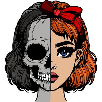 realistic girl with half skull mask