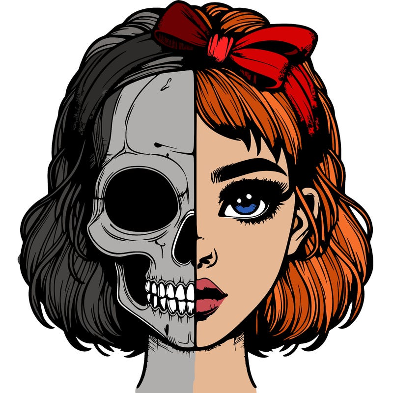 realistic girl with half skull mask