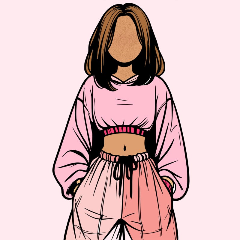 realistic girl faceless with baggy pants and a crop top