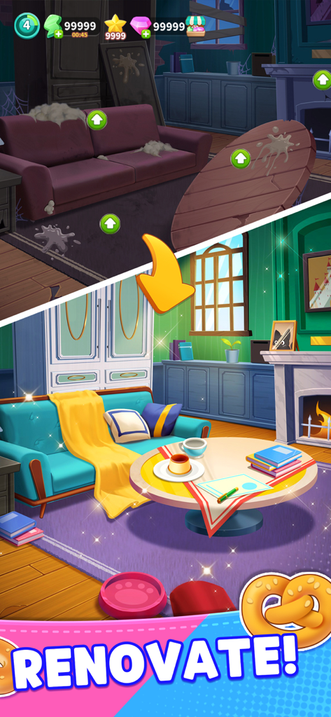 Merge Night Live - Before and after comparison of a dusty room transformed into a clean modern living space