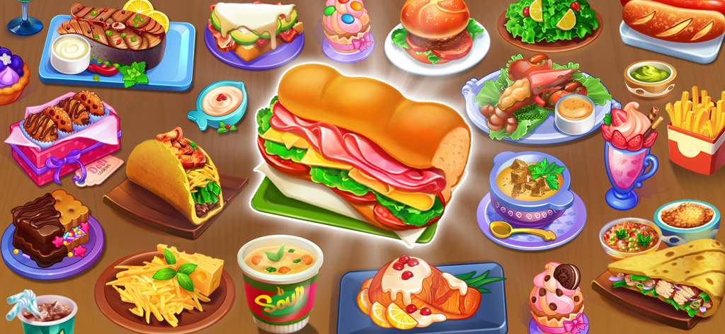 Cooking Time: Cooking Game - Una selección vibrante de varios alimentos y bocadillos del juego móvil Cooking Time