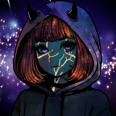 realistic girl with devil hoodie