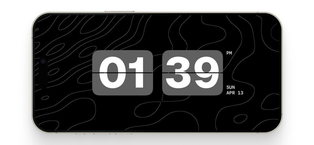 Clocks - A fun standby mode - Digital flip clock on an iPhone screen with a minimalist topographic design.