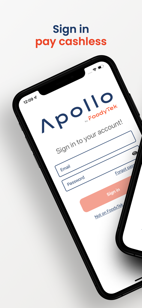 Apollo by FoodyTek - Apollo by FoodyTek sign in screen for cashless mobile payments