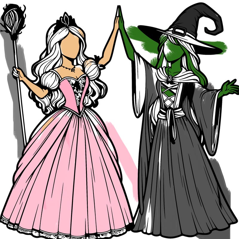detailed realistic split of a princess and a witch
