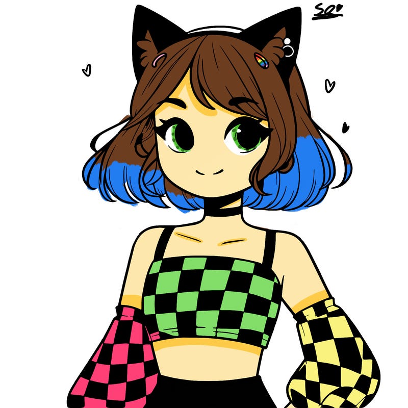 girl with cat ears and checkered crop top