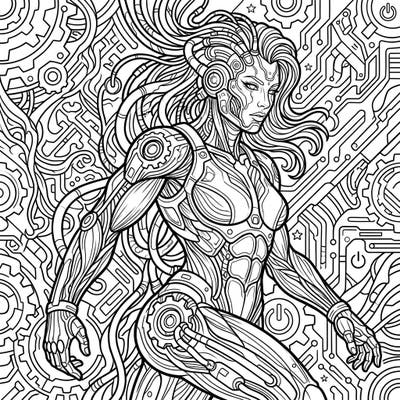 Dive into the fascinating world of bio-organic cyborgs with this detailed coloring page. Discover a stunning fusion of advanced technology and natural biology, ready for your artistic touch.