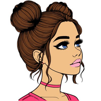 realistic girl with buns on the top of her head