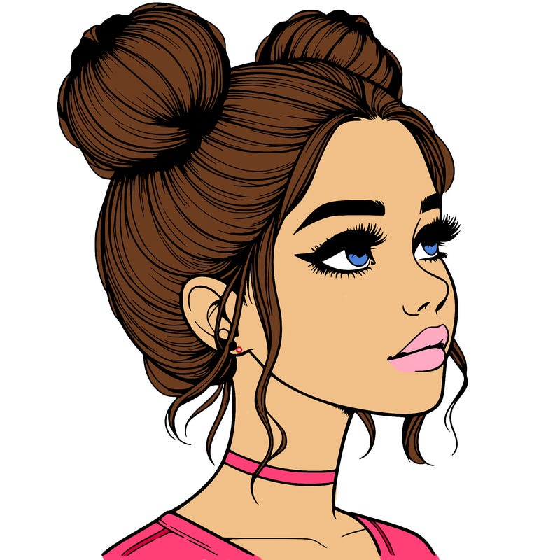 realistic girl with buns on the top of her head
