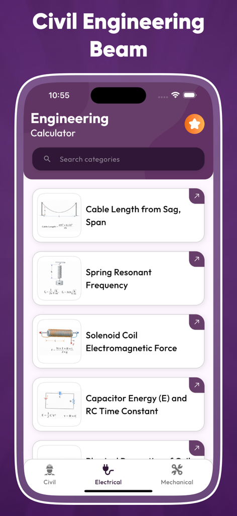 Engineer Pro Toolkit - Interfaz de la aplicación Engineer Pro Toolkit mostrando una lista de calculadoras y fórmulas de ingeniería eléctrica