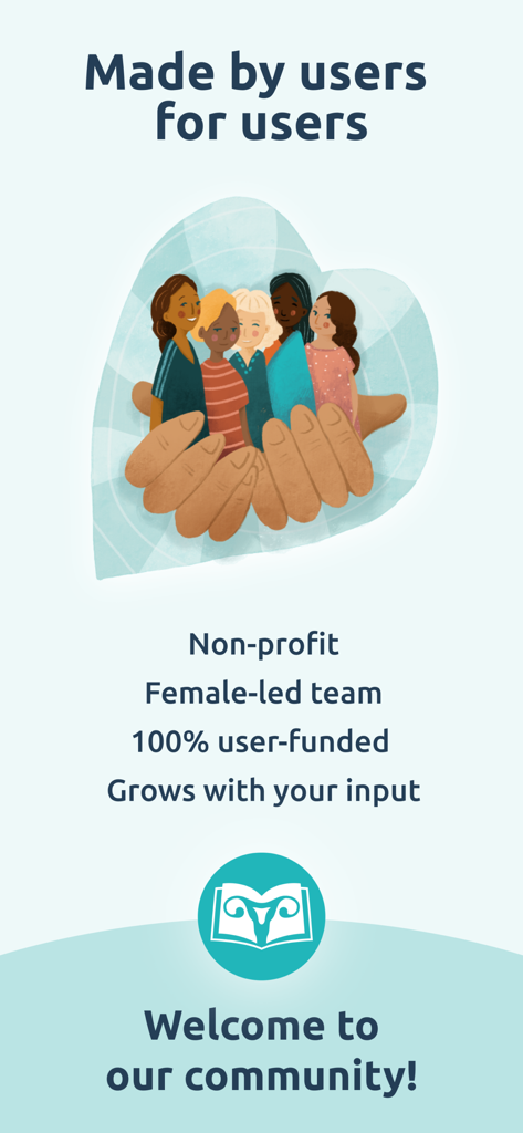 Read Your Body - Graphic showing a diverse group of women with text describing the app as a female-led non-profit and user-funded community