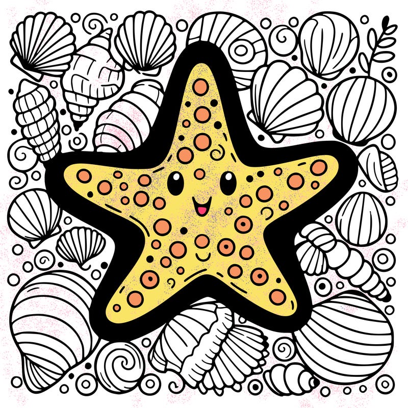 starfish surrounded by seashells