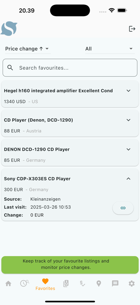 Hifishark Companion - List of favorite high-end audio listings and price monitoring in Hifishark Companion app